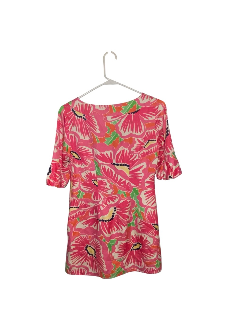 Lilly Pulitzer Dasha pink floral silk shift dress bell puff sleeves Resortwear - Picture 12 of 12